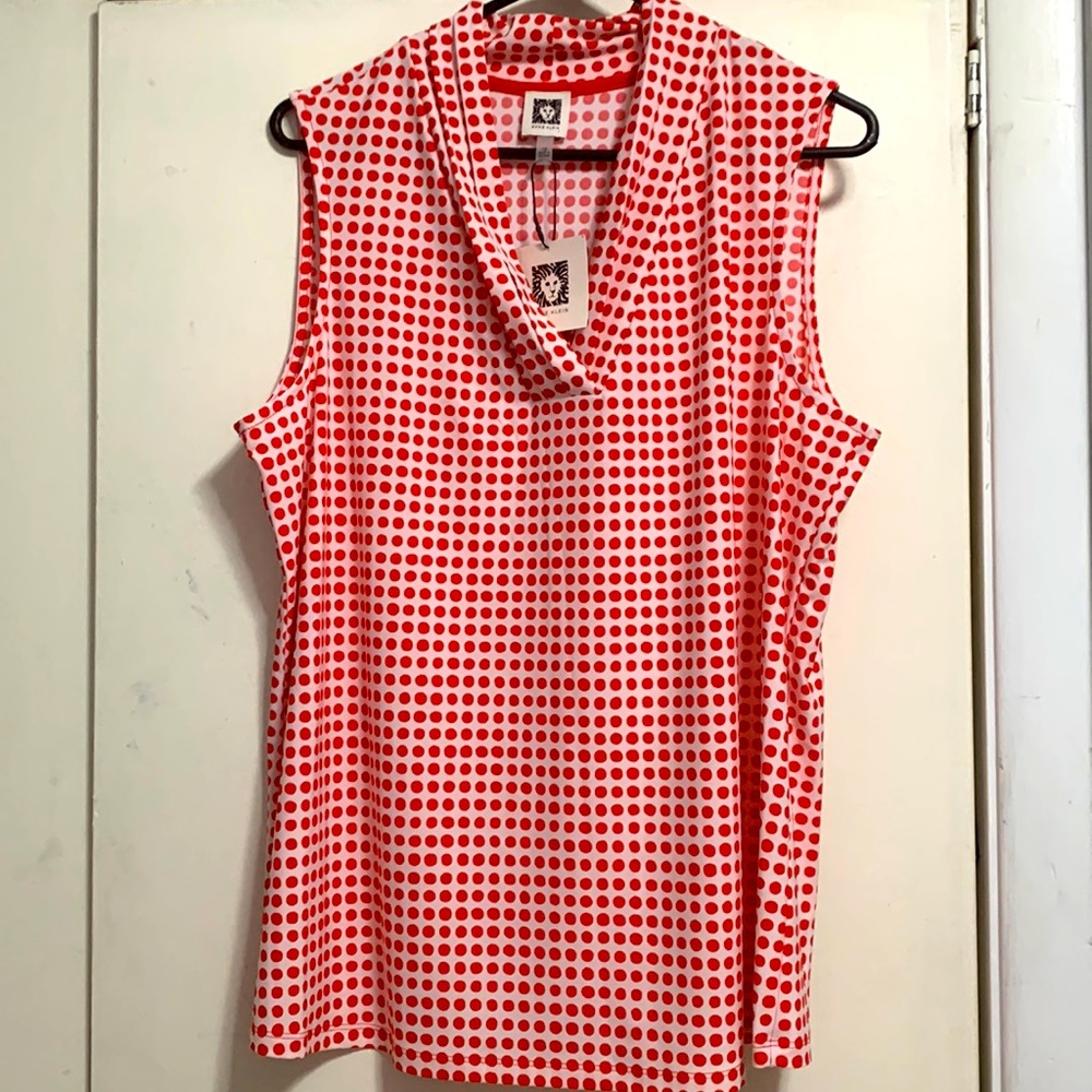 Red polka dot v-neck tank top
